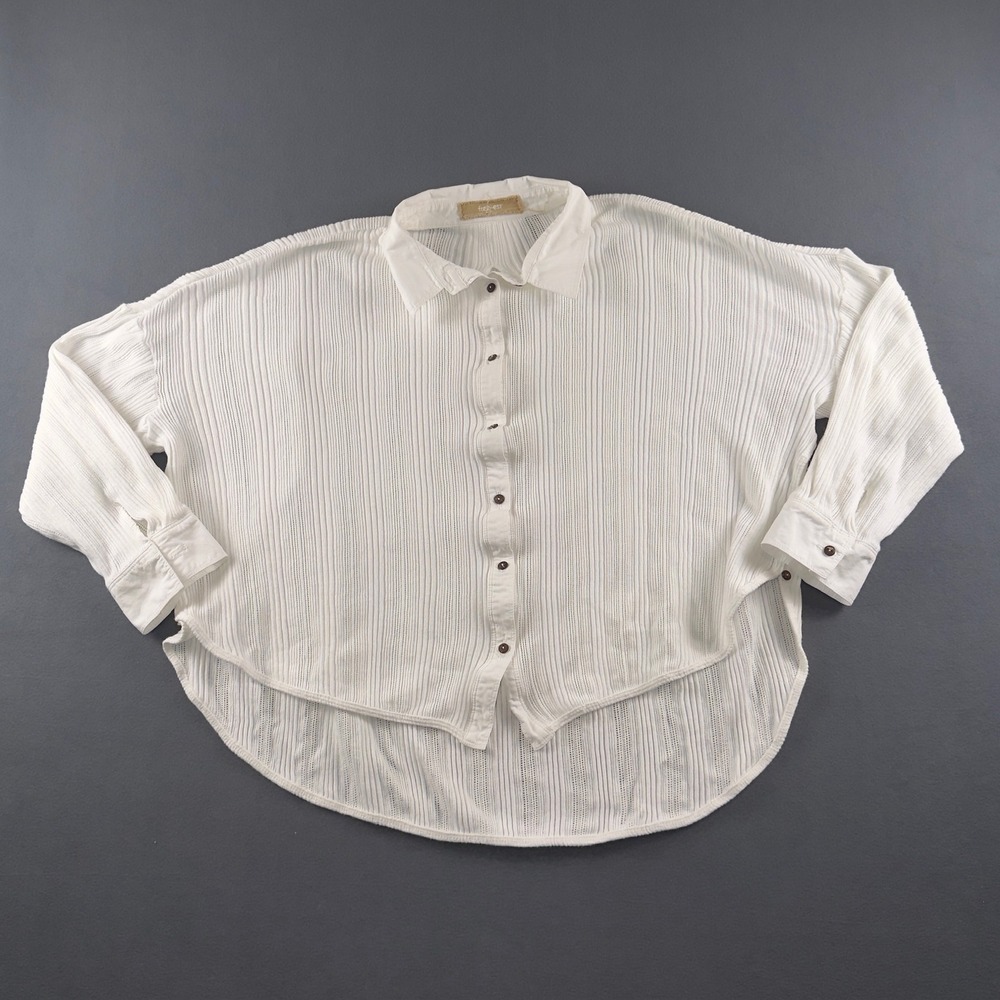Free-est Free People White Cotton Textured Button Down Shirt Oversized Medium